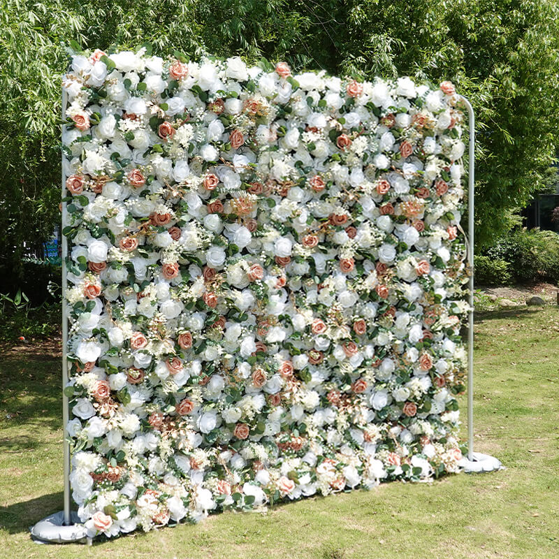 3D Pink and White Fabric Artificial Flower Wall Wedding Party Decor-ubackdrop