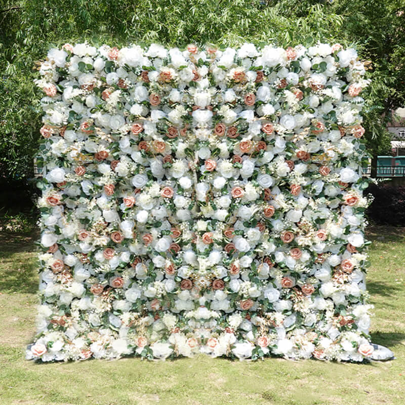 3D Pink and White Fabric Artificial Flower Wall Wedding Party Decor-ubackdrop