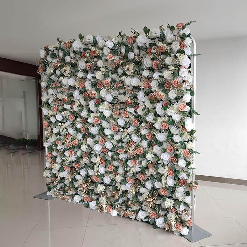 3D Pink and White Fabric Artificial Flower Wall Wedding Party Decor-ubackdrop