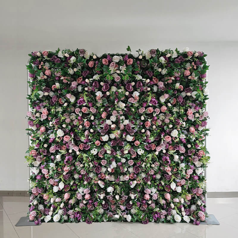 3D Wedding Purple and Pink Fabric Artificial Flower Wall Birthday Party Decor-ubackdrop