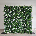 3D Pure White Roses Green Leaves Fabric Artificial Flower Wall Wedding Decoration