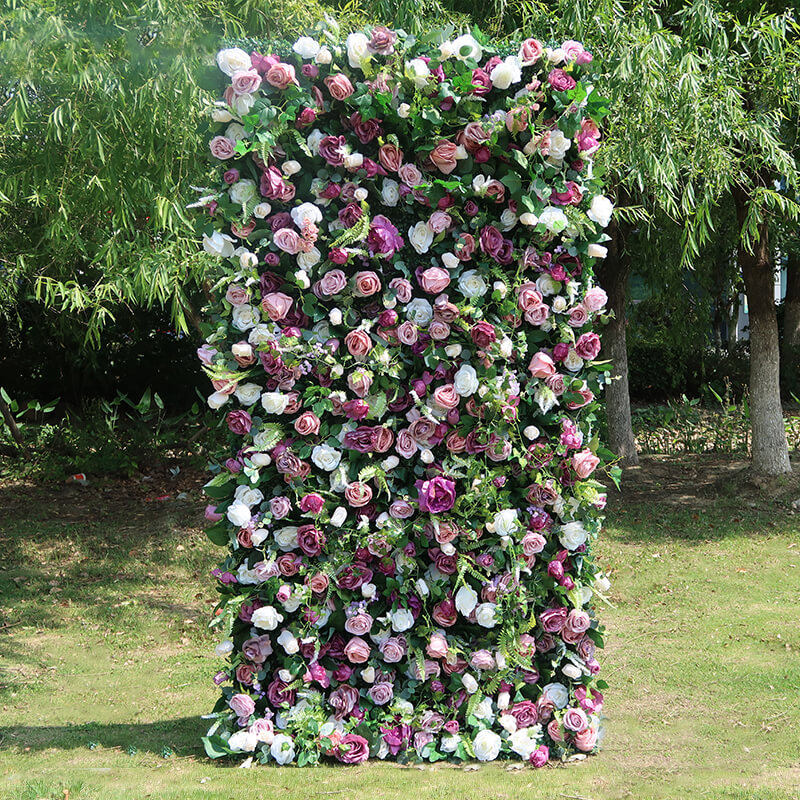 3D Wedding Purple and Pink Fabric Artificial Flower Wall Birthday Party Decor-ubackdrop