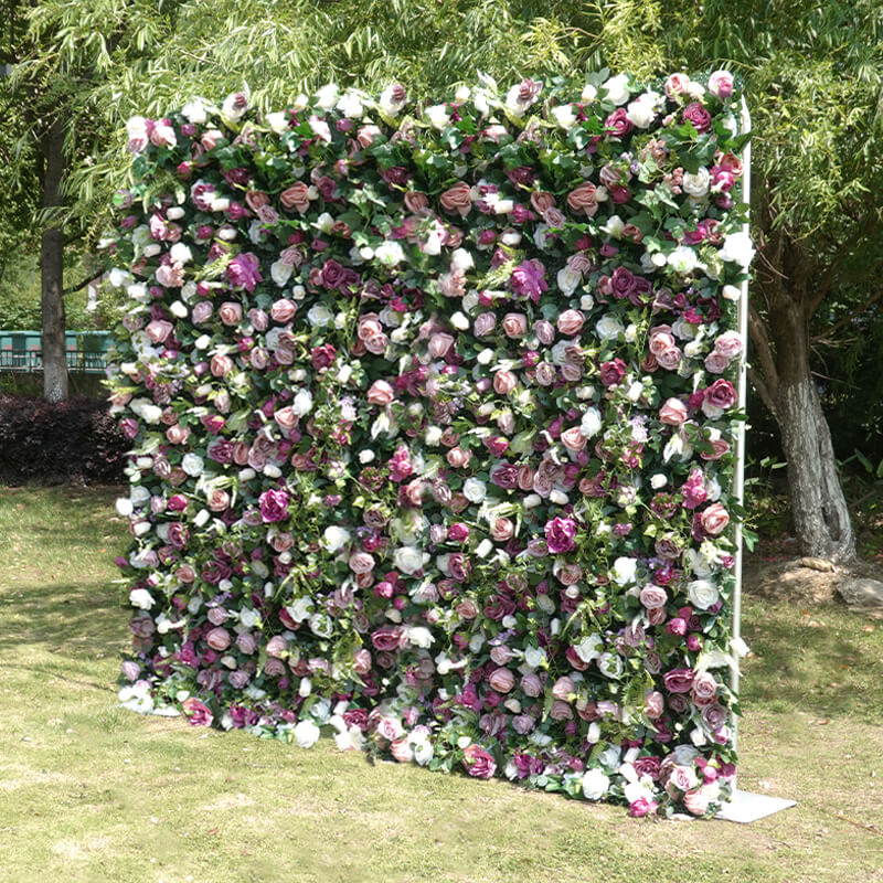 3D Wedding Purple and Pink Fabric Artificial Flower Wall Birthday Party Decor-ubackdrop