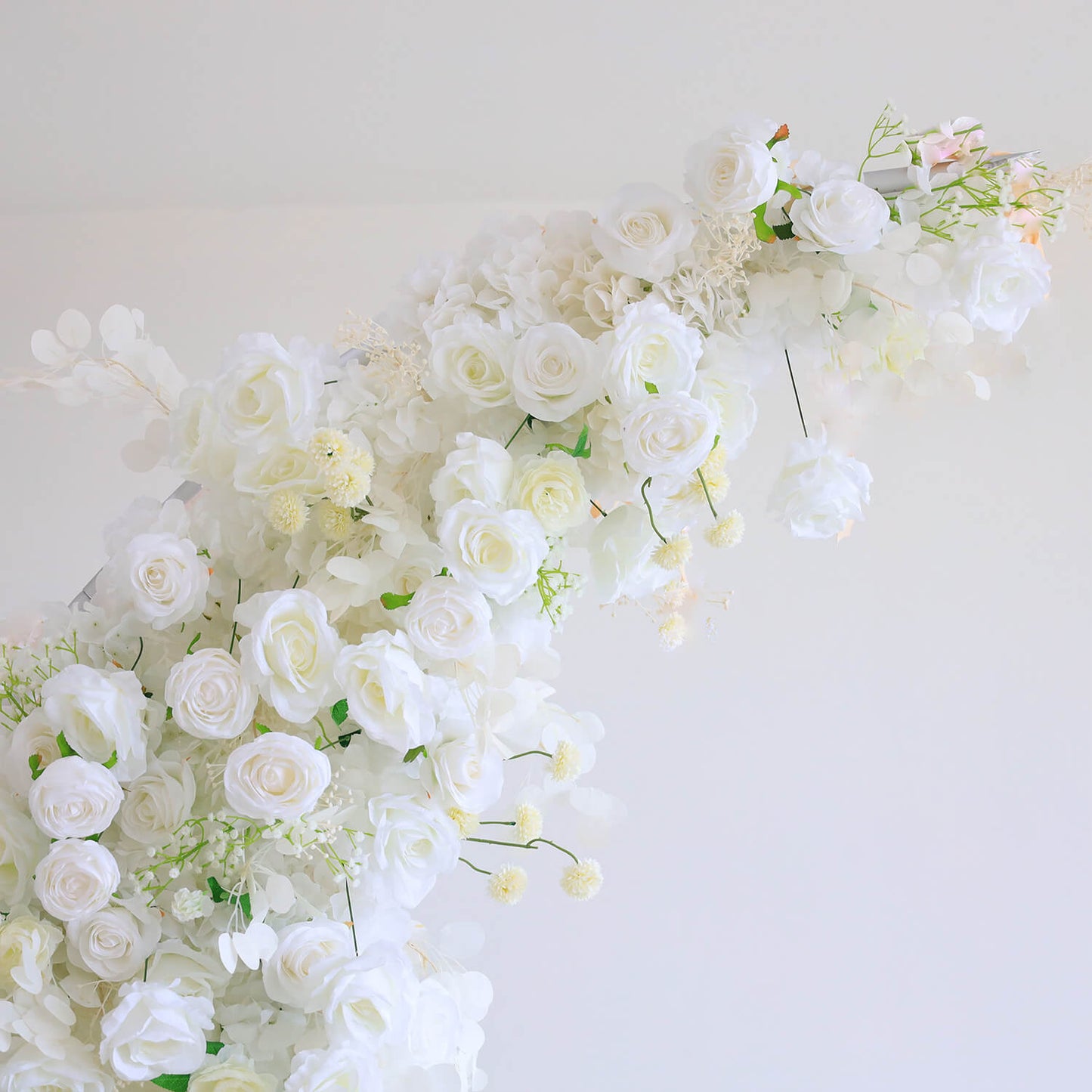 6.5ft White Roses Moon Shaped Fabric Artificial Flower Wall Wedding Party Decor-ubackdrop