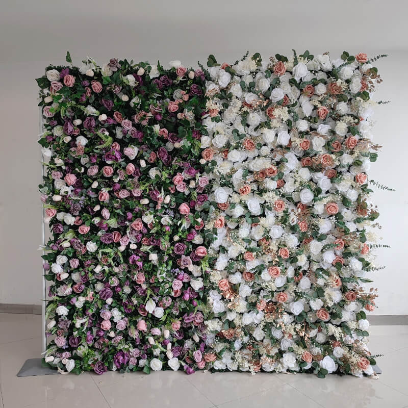 3D Wedding Purple and Pink Fabric Artificial Flower Wall Birthday Party Decor-ubackdrop