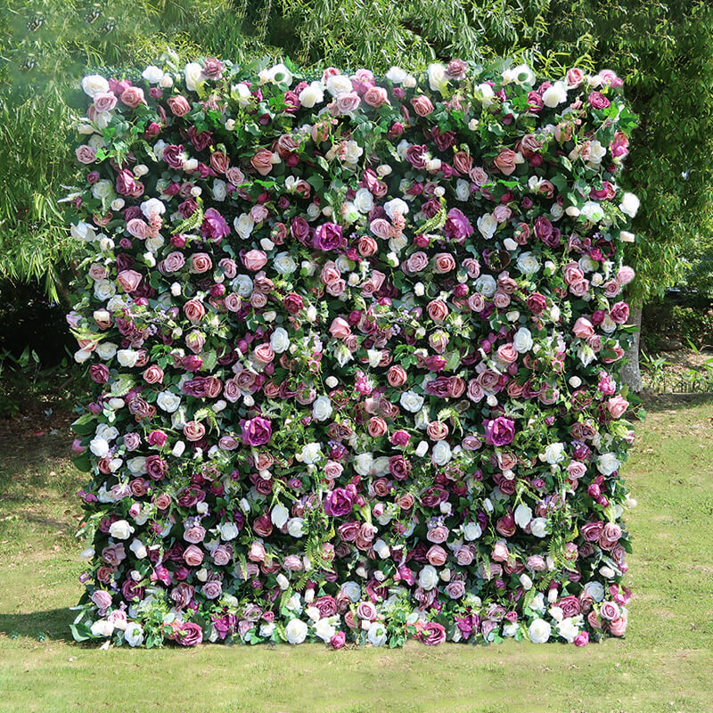 3D Wedding Purple and Pink Fabric Artificial Flower Wall Birthday Party Decor-ubackdrop