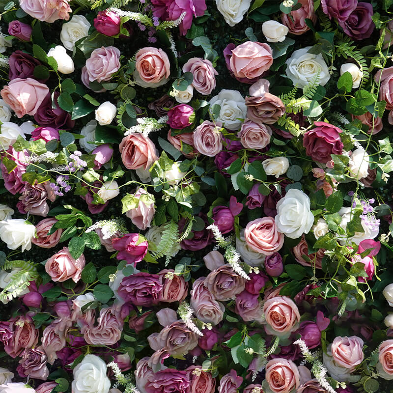 3D Wedding Purple and Pink Fabric Artificial Flower Wall Birthday Party Decor-ubackdrop