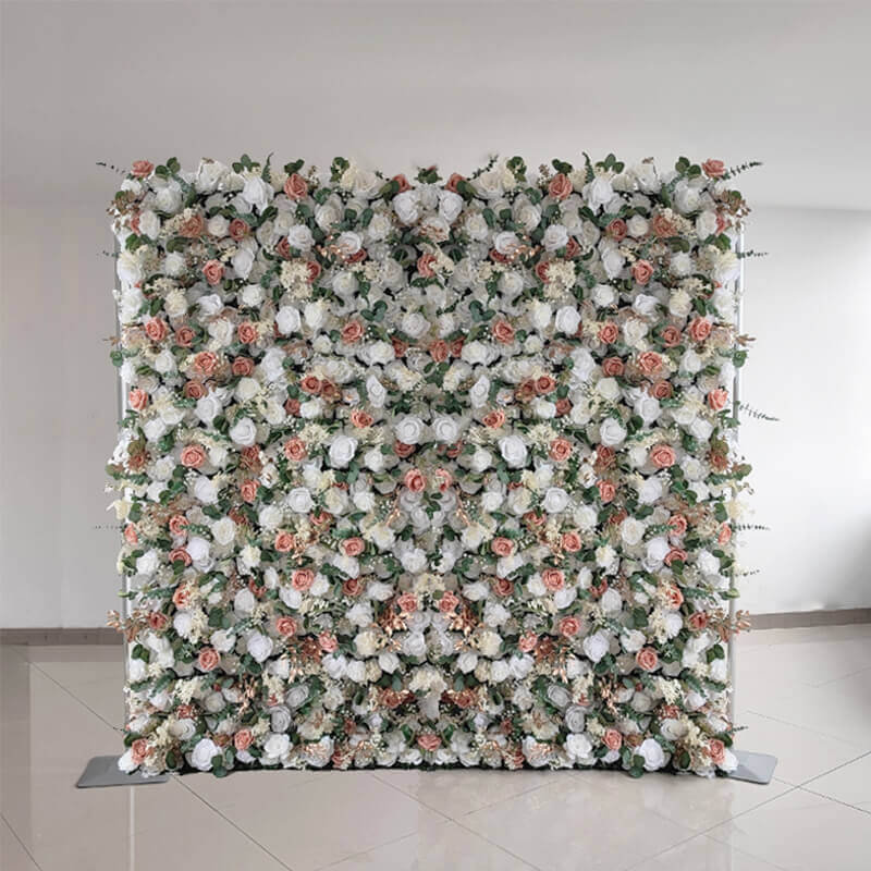 3D Pink and White Fabric Artificial Flower Wall Wedding Party Decor-ubackdrop