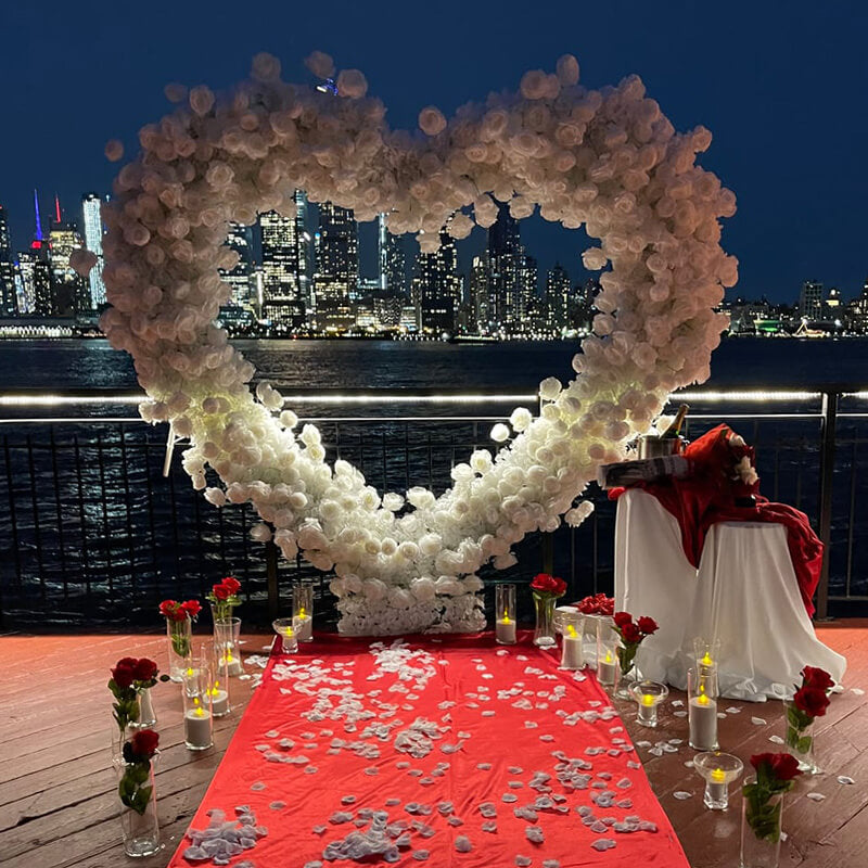 8ft White Rose Flower Wall Romantic Atmosphere Heart Shaped Wedding Decoration Indoor-ubackdrop