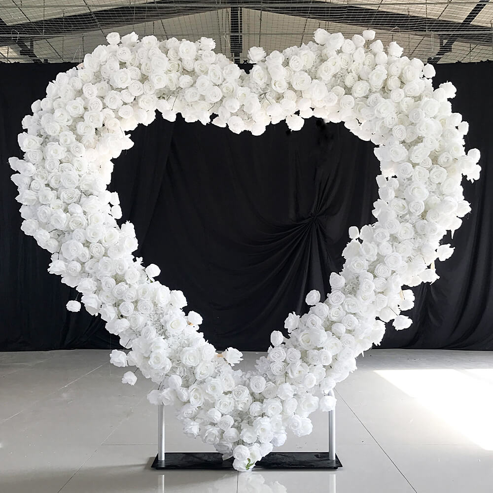 8ft White Rose Flower Wall Romantic Atmosphere Heart Shaped Wedding Decoration Indoor-ubackdrop