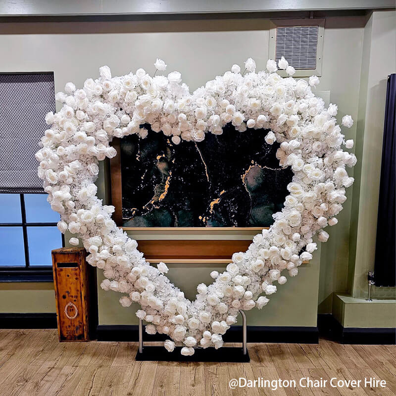 8ft White Rose Flower Wall Romantic Atmosphere Heart Shaped Wedding Decoration Indoor-ubackdrop