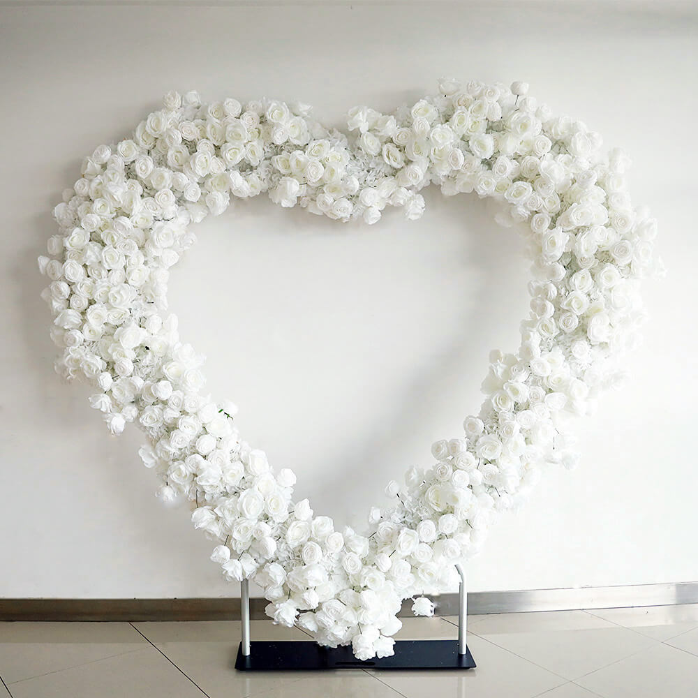8ft White Rose Flower Wall Romantic Atmosphere Heart Shaped Wedding Decoration Indoor-ubackdrop
