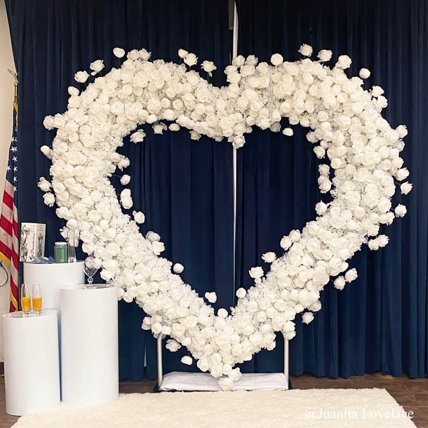 8ft White Rose Flower Wall Romantic Atmosphere Heart Shaped Wedding Decoration Indoor-ubackdrop