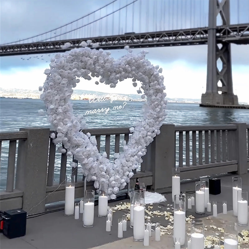 8ft White Rose Flower Wall Romantic Atmosphere Heart Shaped Wedding Decoration Indoor-ubackdrop