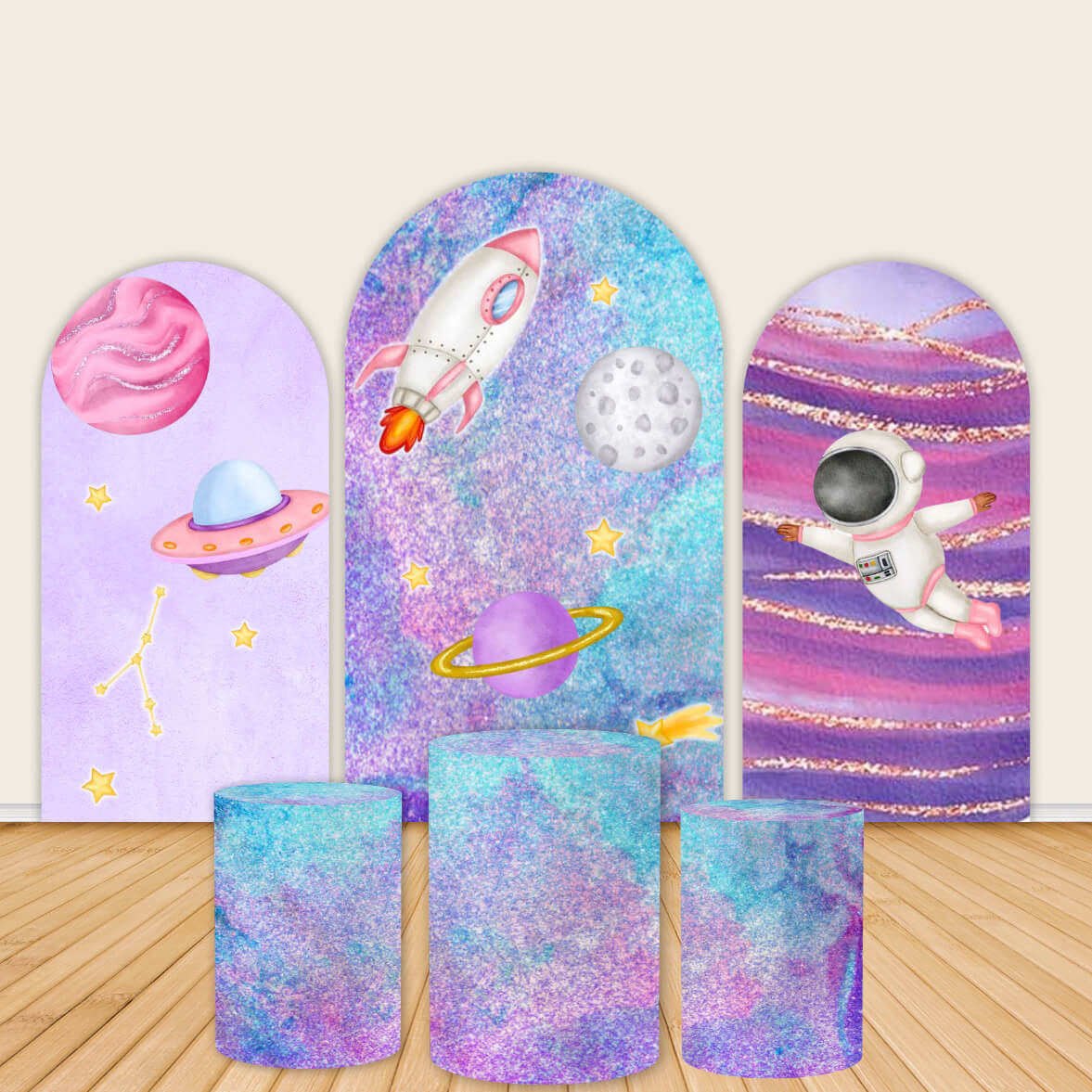 Astronaut Space Stars Sky Baby Shower Birthday Party Backdrop-ubackdrop