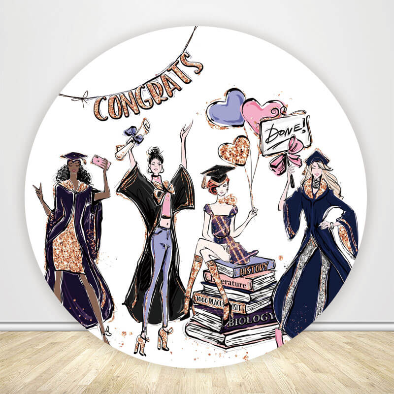 Well Done Theme Graduation Party Round Backdrop-ubackdrop