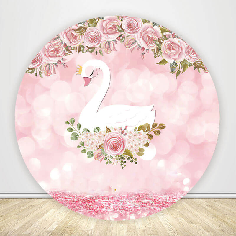 Swan Theme Birthday Party Girl Round Backdrop Cover-ubackdrop