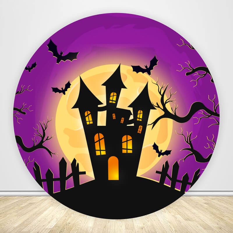 Halloween Cartoon Castle Arched Wall Cover-ubackdrop
