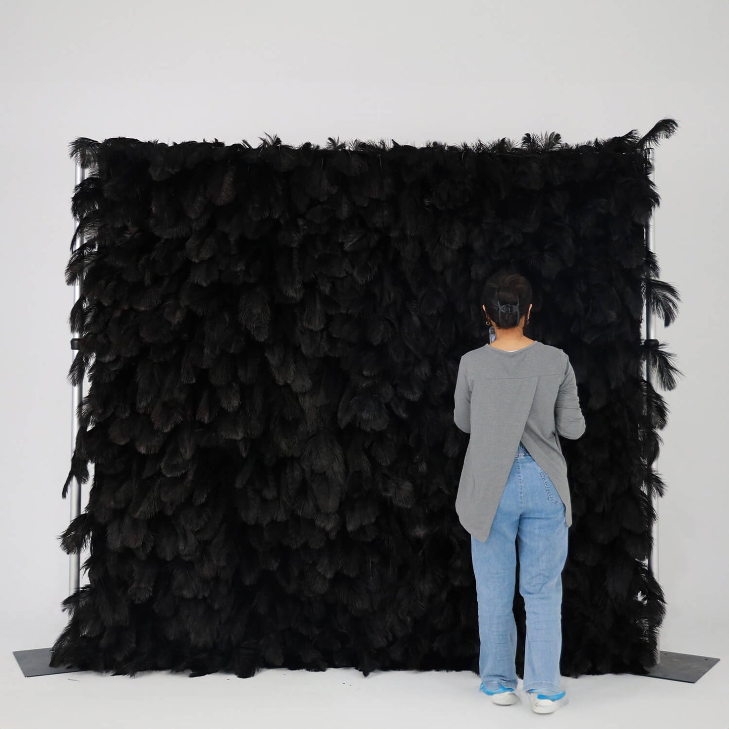 Black Feather Flower Wall for Wedding Arrangement Bridal Shower Party Backdrop-ubackdrop