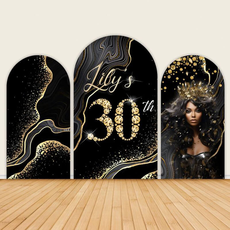 Black Gold Diamond Lady 30th 40th 50th 60th Birthday Backdrop-ubackdrop