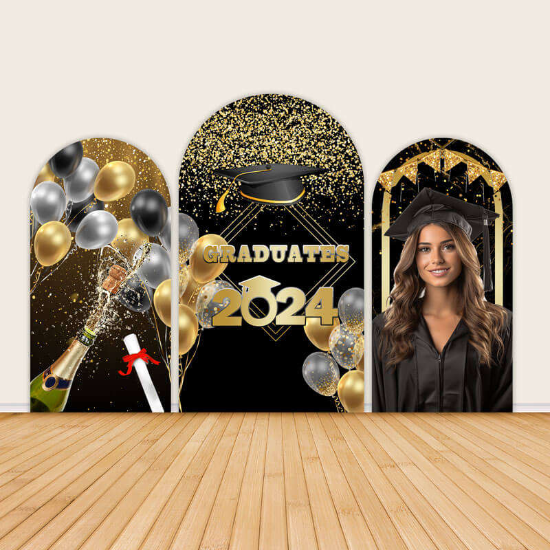 Black Gold Graduation Backdrop 2024 Chiara Wall Covers-ubackdrop