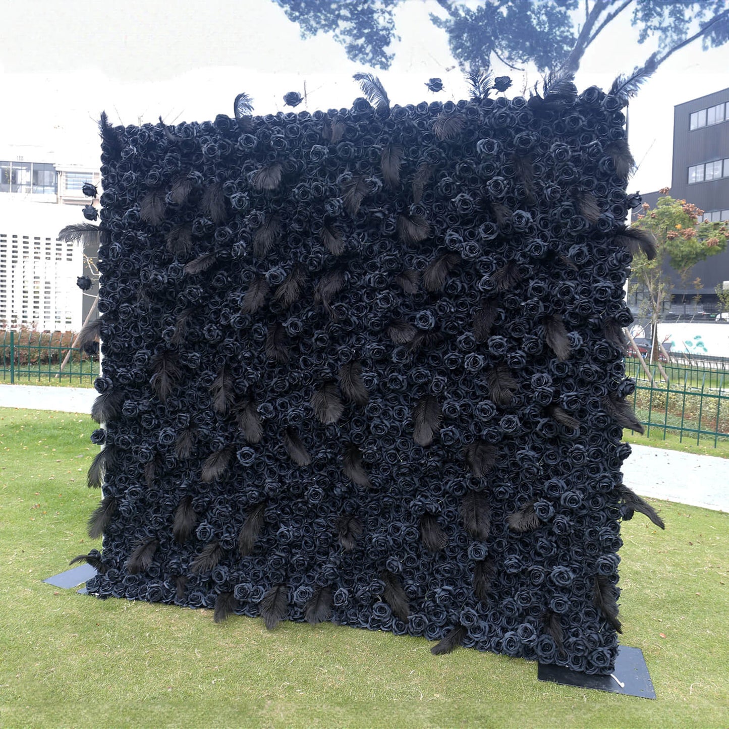Black Rose Feather Flower Wall Backdrop for Birthday Party Decorations-ubackdrop