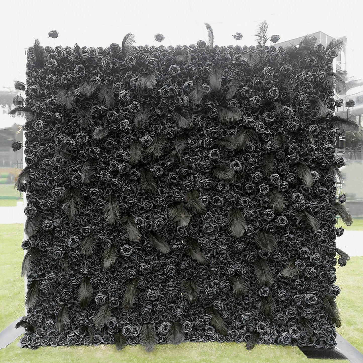 Black Rose Feather Flower Wall Backdrop for Birthday Party Decorations-ubackdrop