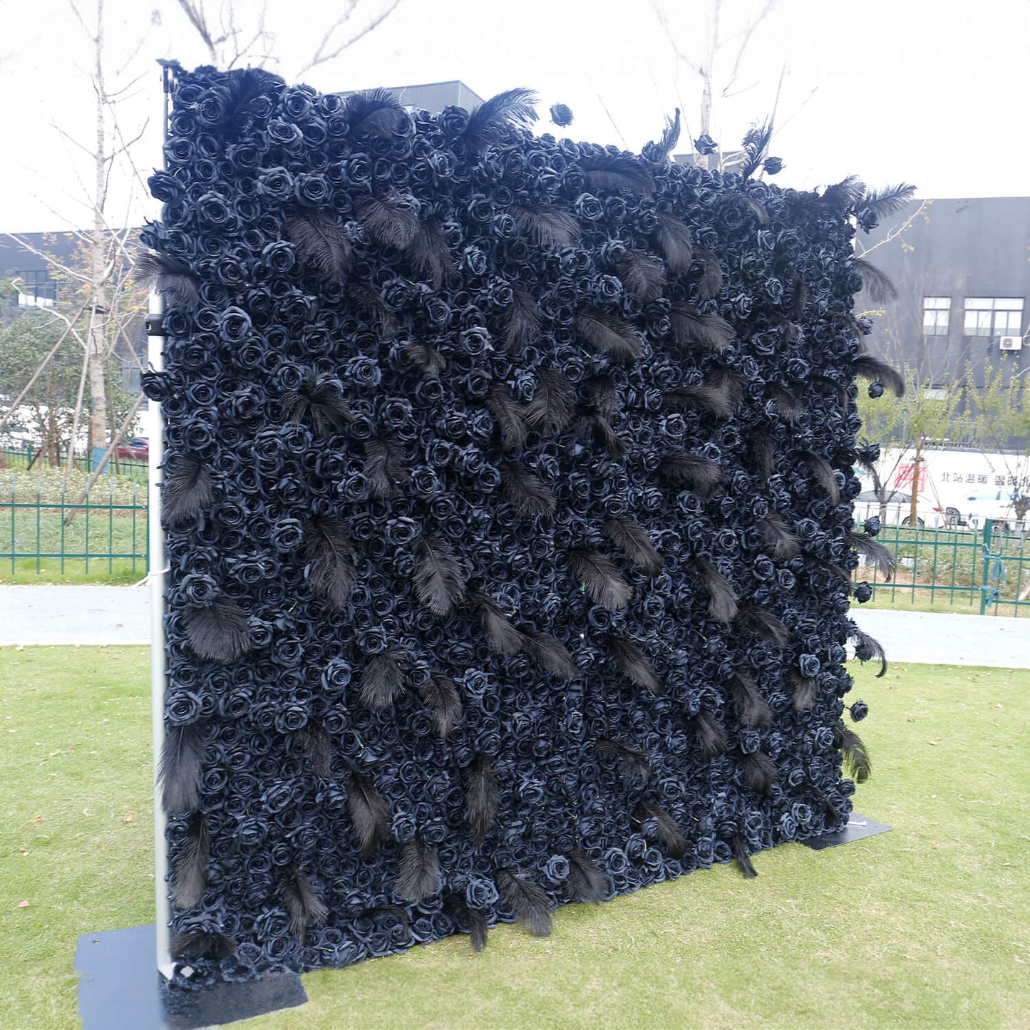 Black Rose Feather Flower Wall Backdrop for Birthday Party Decorations-ubackdrop
