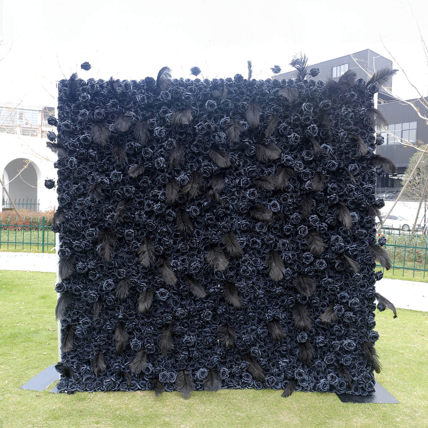 Black Rose Feather Flower Wall Backdrop for Birthday Party Decorations-ubackdrop