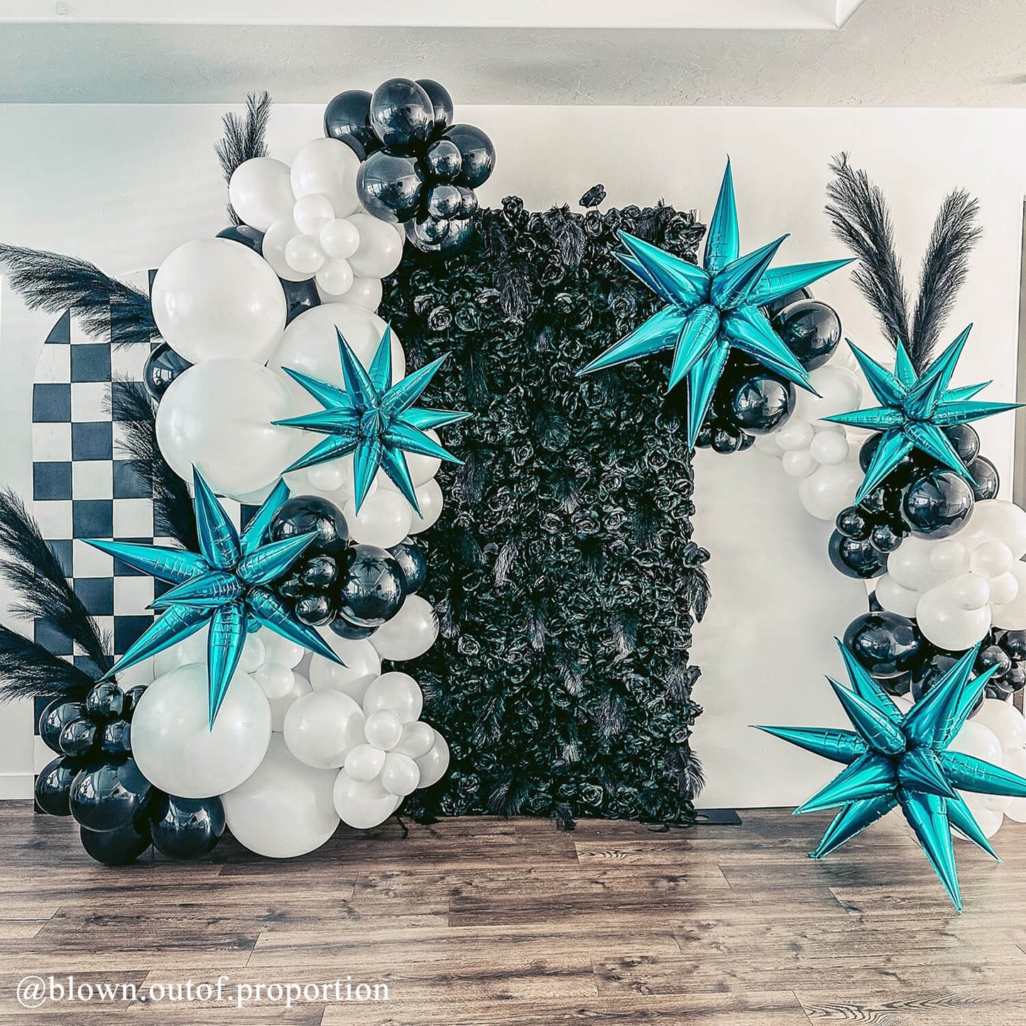 Black Rose Feather Flower Wall Backdrop for Birthday Party Decorations-ubackdrop