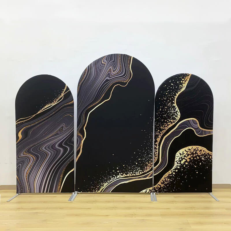 Black and Gold Marble Arch Walls Backdrop-ubackdrop