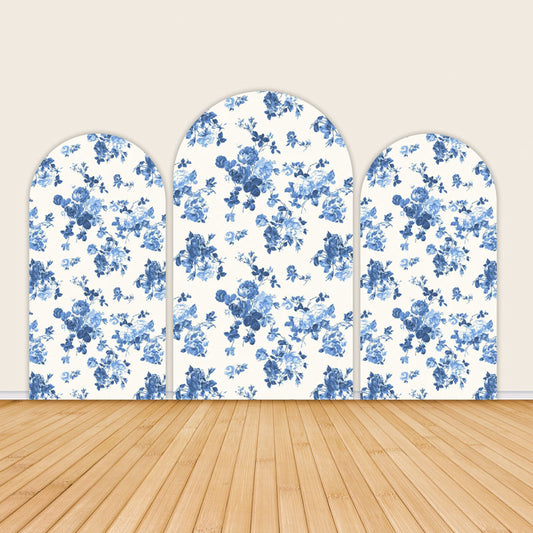 Blue Floral Pattern Party Backdrop Arched Wall Covers-ubackdrop
