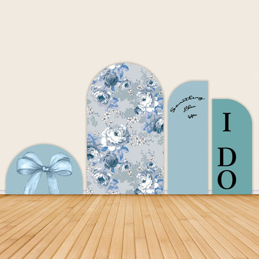 Blue Flowers and Bow Print Wedding Party Arch Backdrop Covers-ubackdrop
