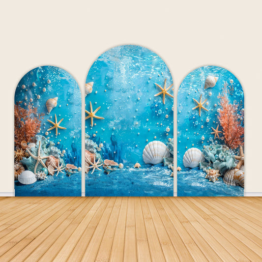 Blue Under the Sea Birthday Party Backdrop Arch Covers-ubackdrop