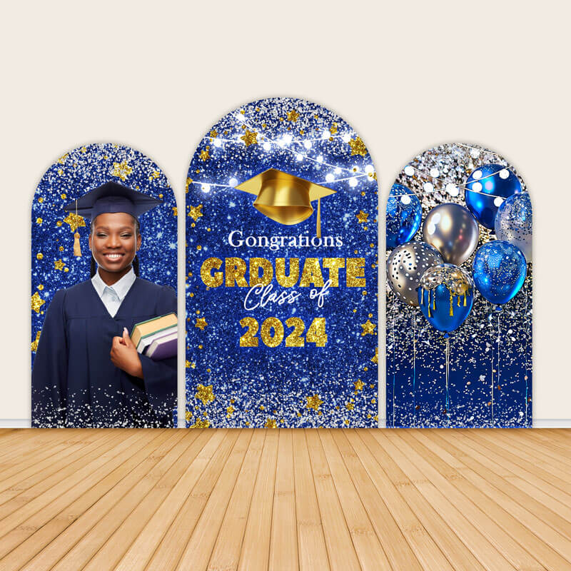 Blue Diamond Glitter Graduation Party Backdrop Chiara Wall Covers-ubackdrop