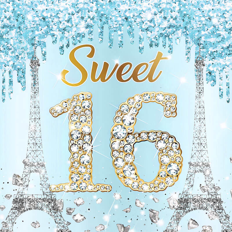 Blue Green 16th Birthday Sign Backdrop-ubackdrop