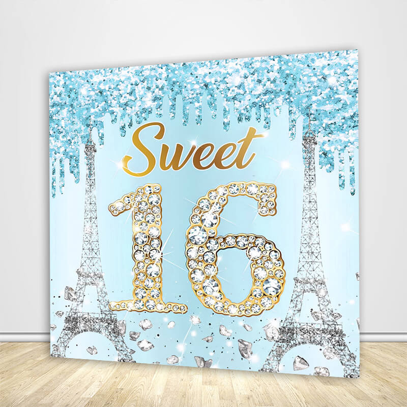 Blue Green 16th Birthday Sign Backdrop-ubackdrop