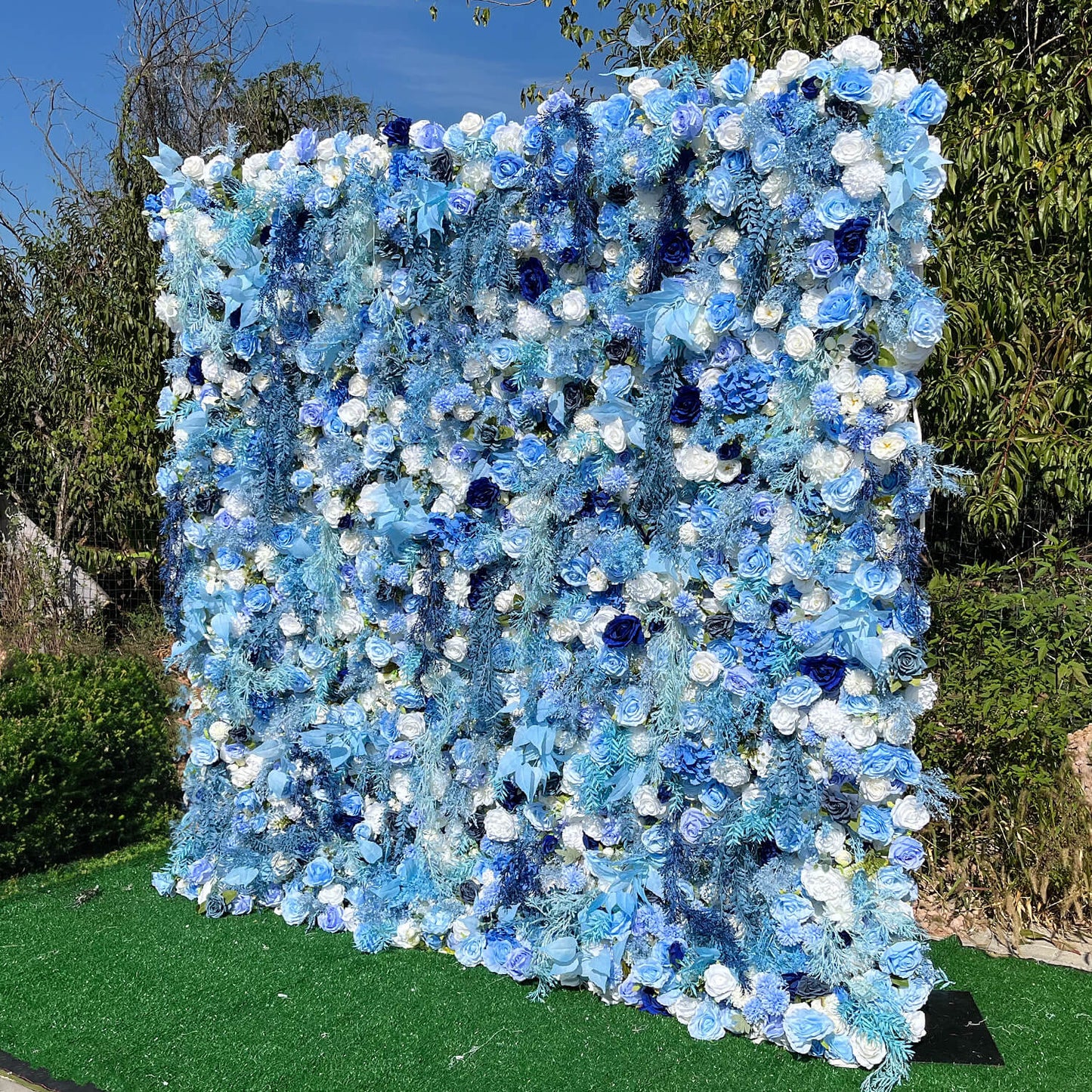 Blue Roses Fabric Flower Wall Backdrop for Baby Shower-ubackdrop