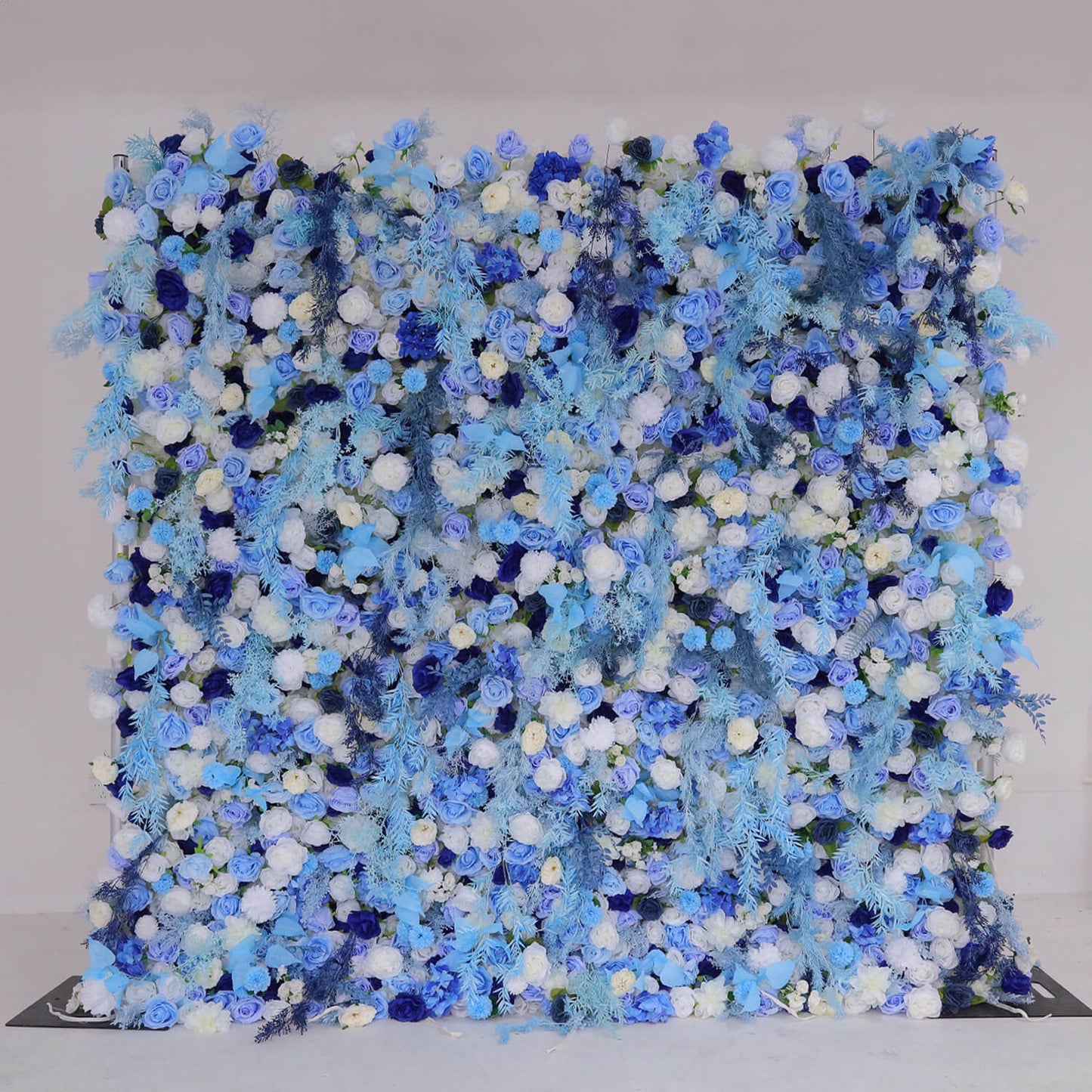 Blue Roses Fabric Flower Wall Backdrop for Baby Shower-ubackdrop