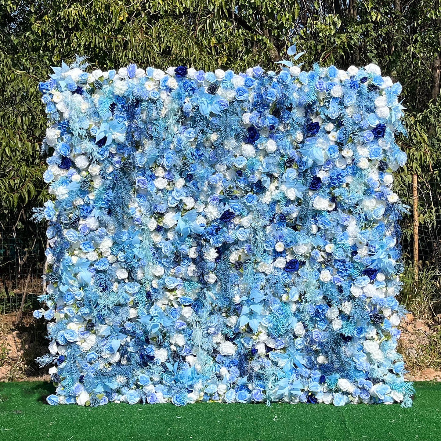 Blue Roses Fabric Flower Wall Backdrop for Baby Shower-ubackdrop