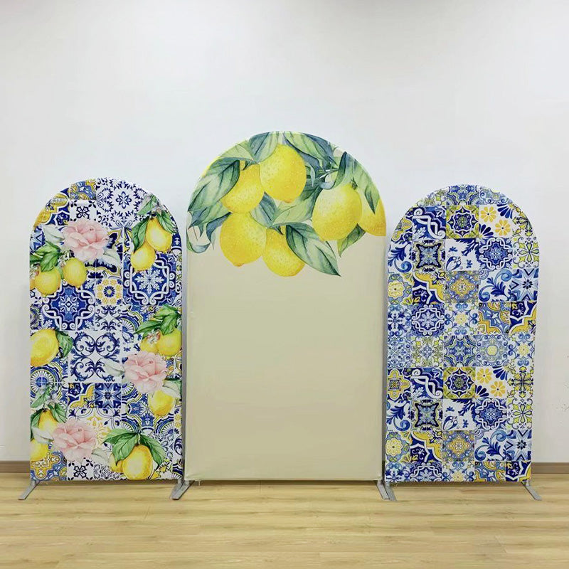Blue White Lemon Bridal Shower Arch Backdrop Cover-ubackdrop