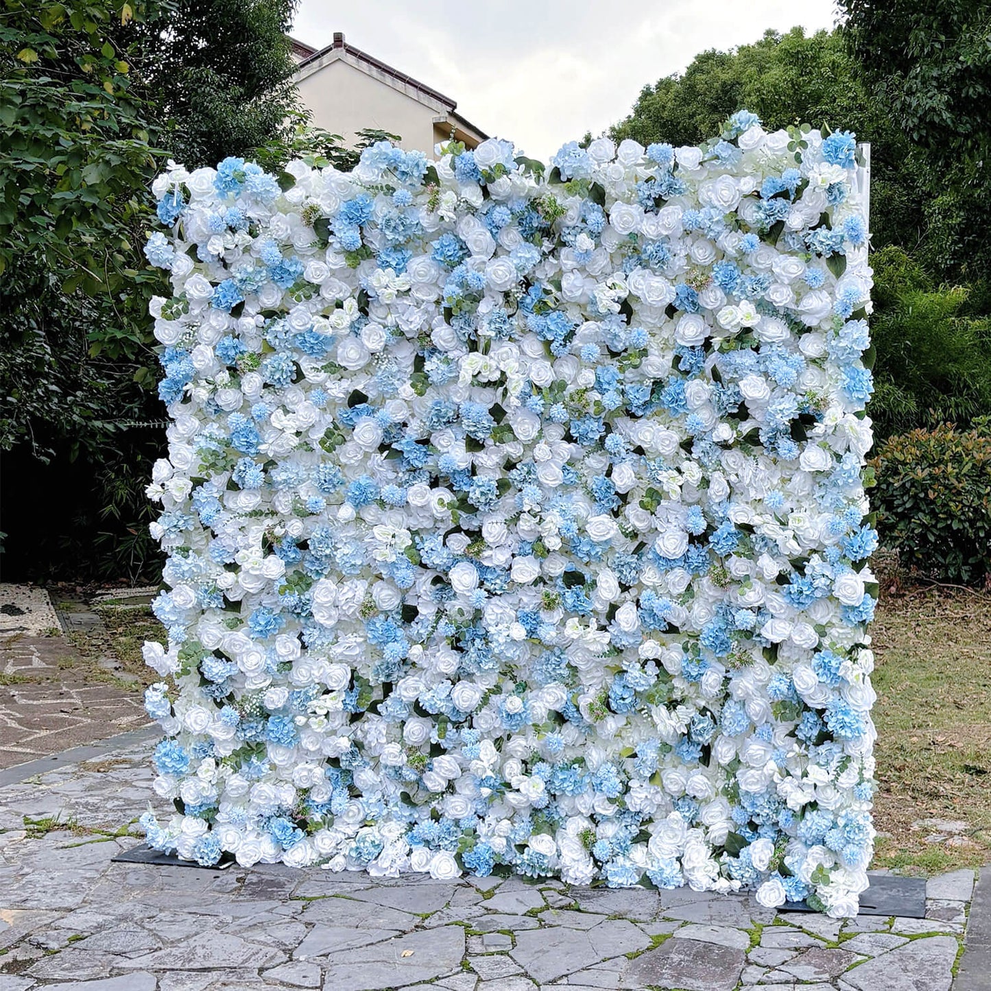 Light Blue White Rose Fabric Flower Wall Party Decor-ubackdrop