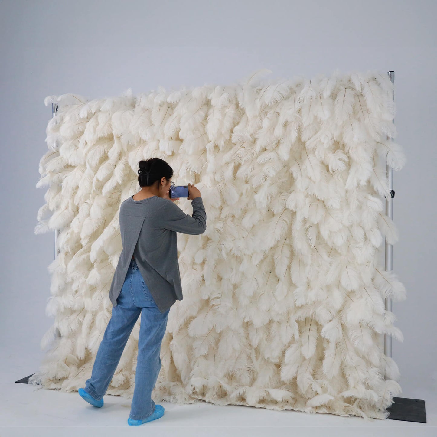 Boho White Feather Flower Wall for Wedding Arrangement Bridal Shower Party Backdrop-ubackdrop