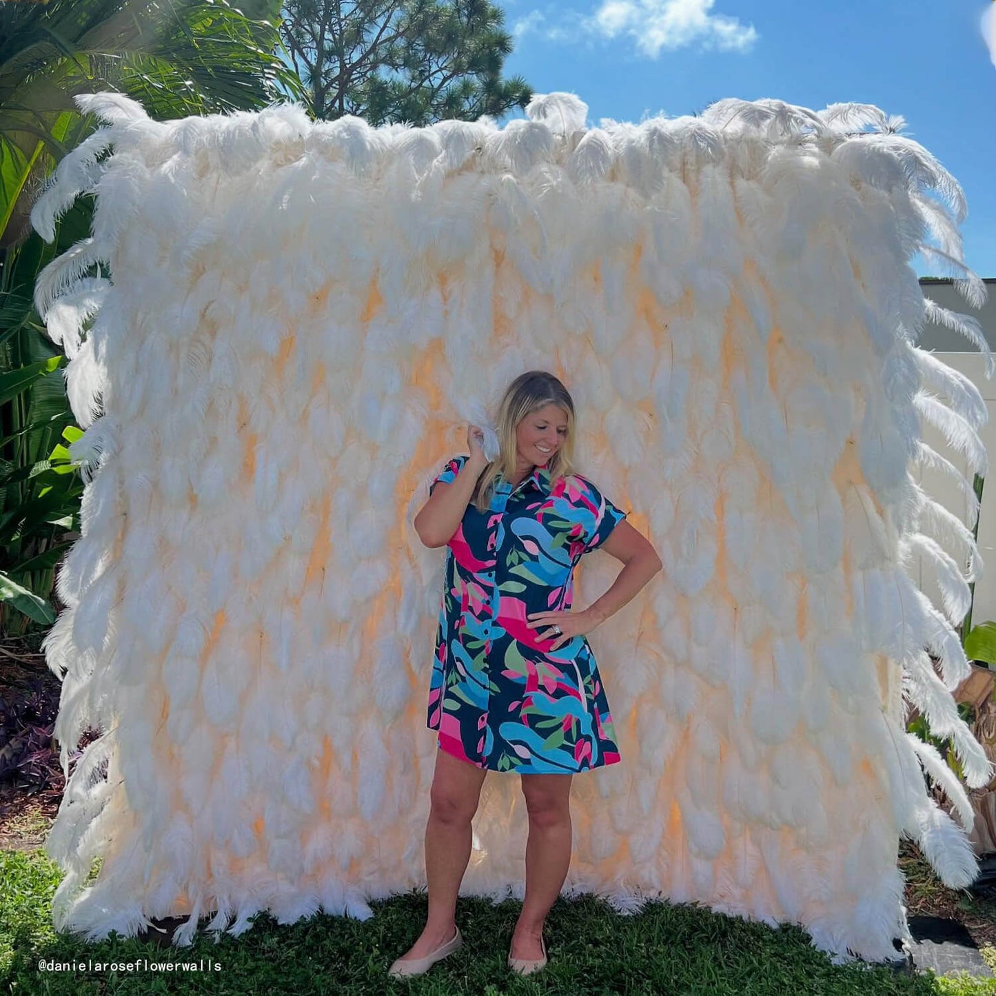 Boho White Feather Flower Wall for Wedding Arrangement Bridal Shower Party Backdrop-ubackdrop