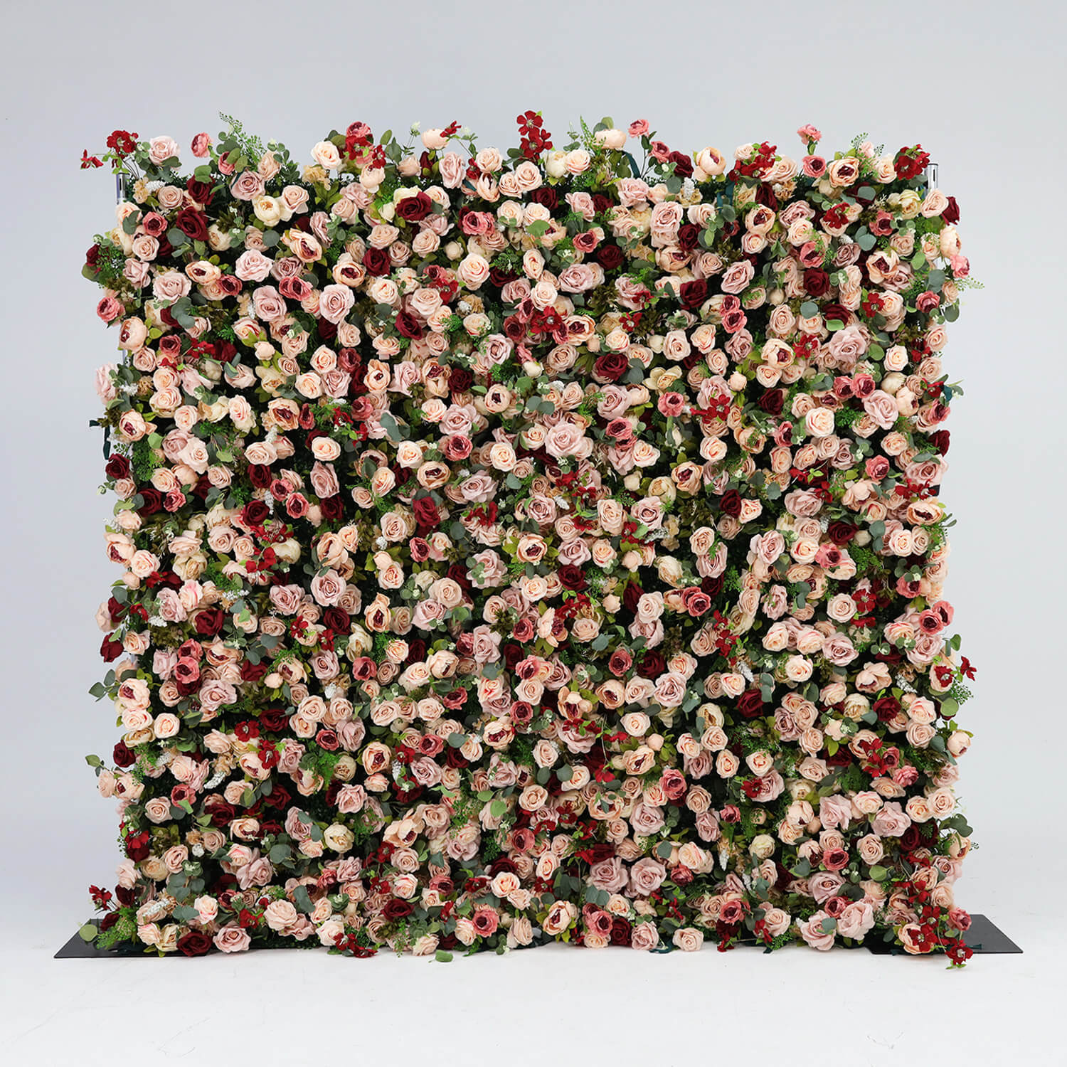 Luxury Flower Wall with Burgundy and Pink Roses for Elegant Celebrations-ubackdrop