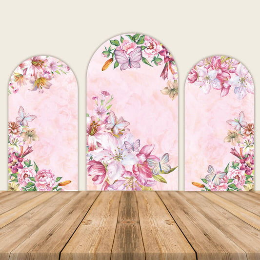 Butterflies Flowers Pink Wedding Party Backdrop-ubackdrop