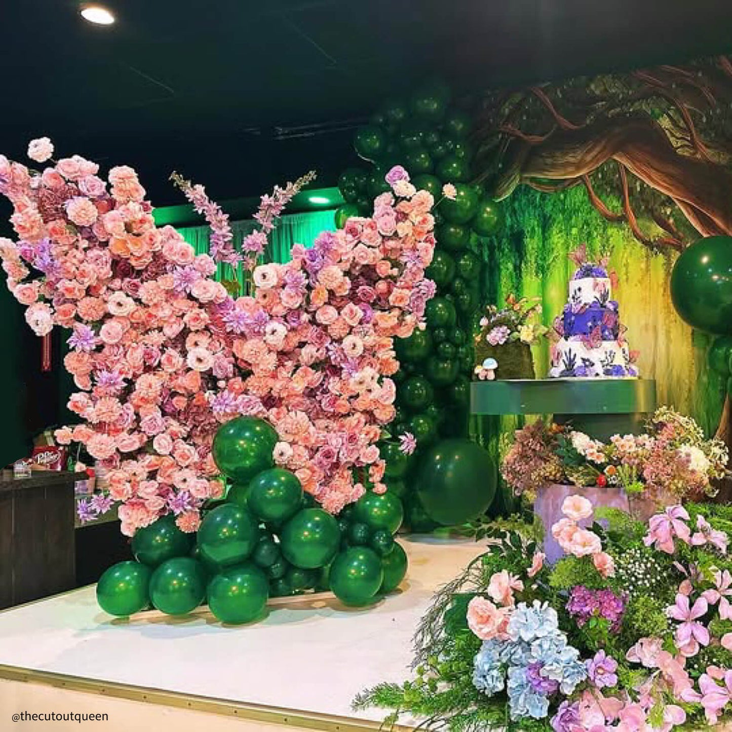5.9x5.9ft Flower Wall With Artificial Pink & Purple Roses Butterfly Floral Decoration For Party-ubackdrop