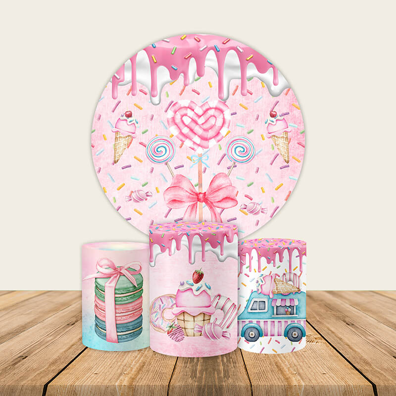 Candy Donut Photo Kids Birthday Party Decoration Round Backdrop-ubackdrop