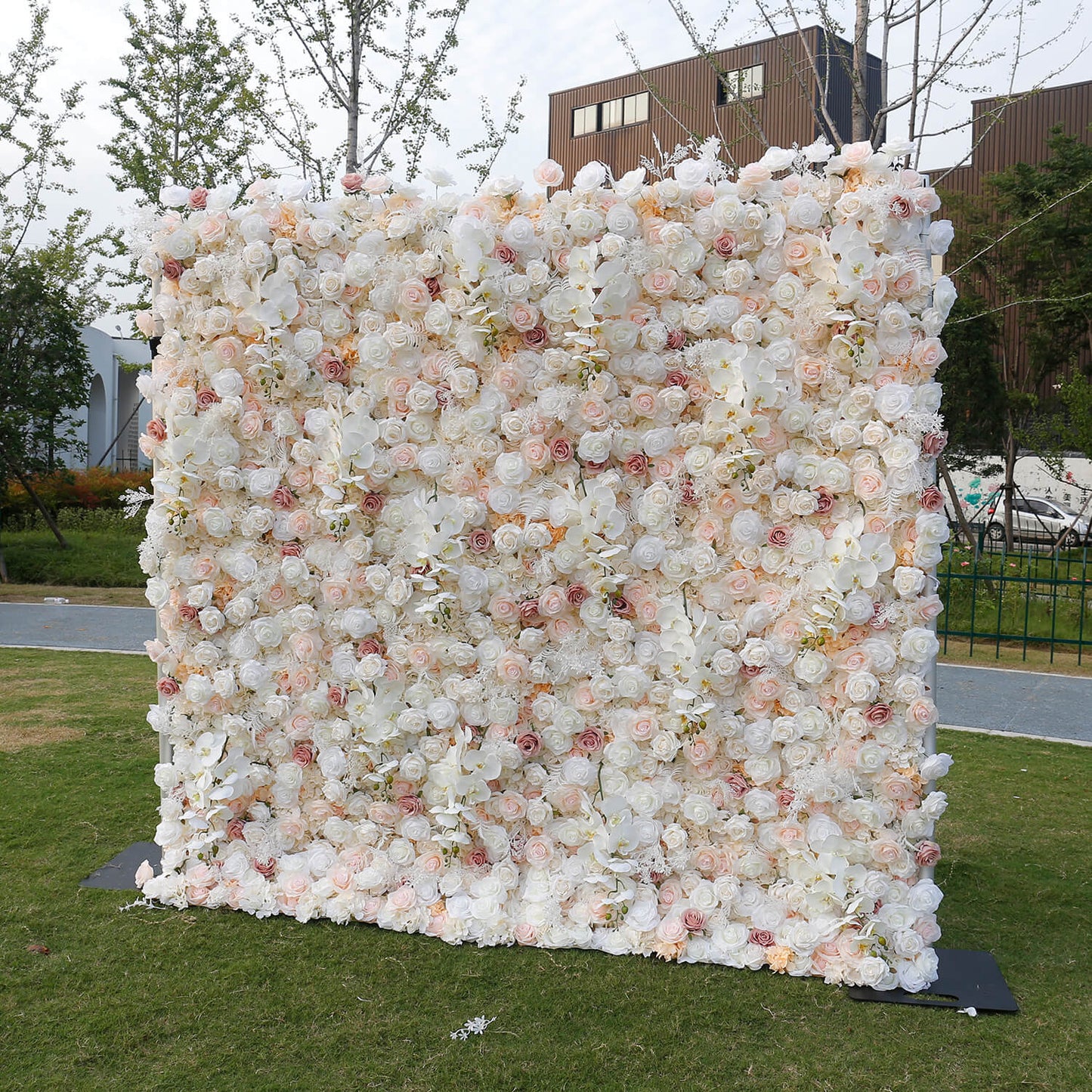 Champagne Pink White Rose Flower Wall for Engagement Wedding Party Decoration-ubackdrop