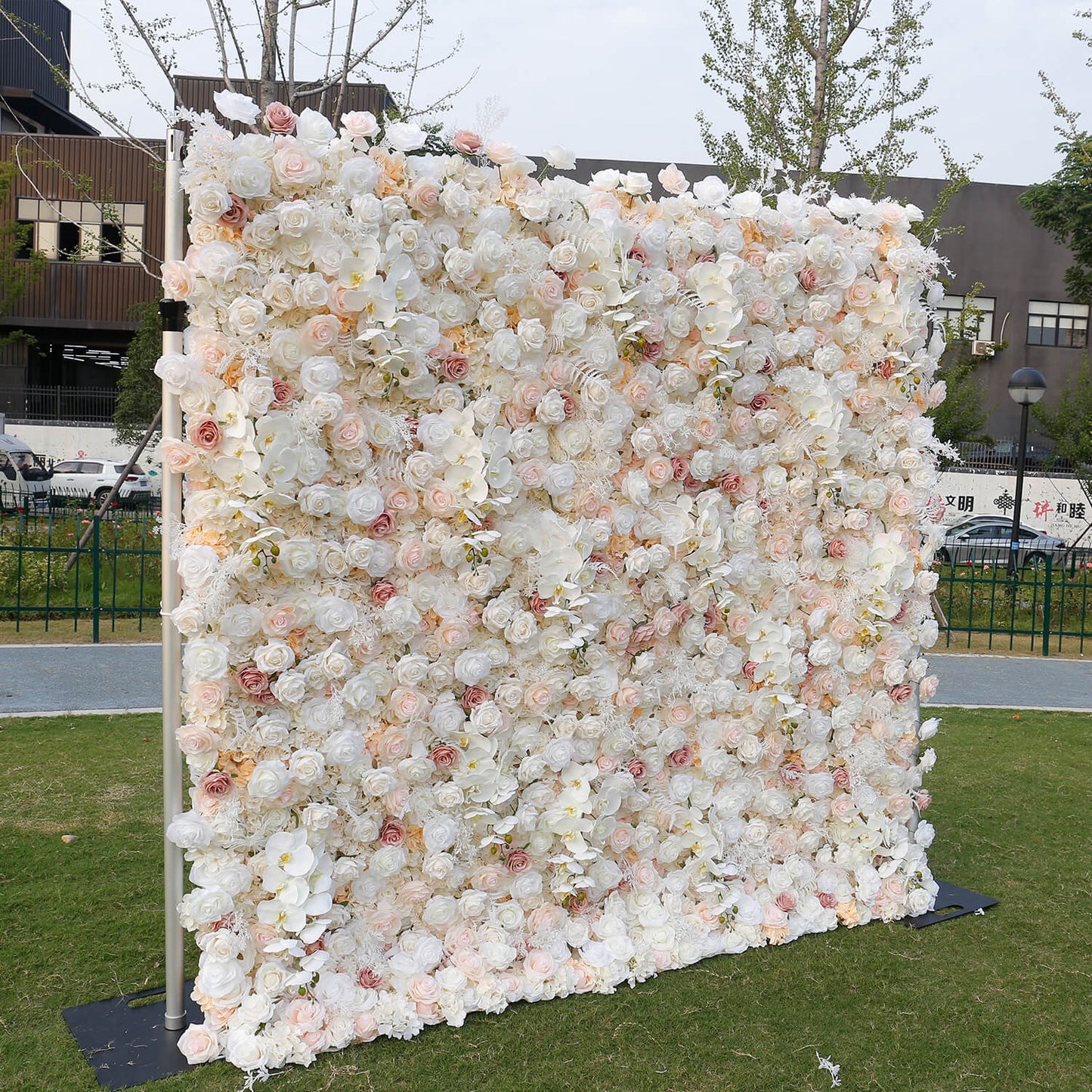 Champagne Pink White Rose Flower Wall for Engagement Wedding Party Decoration-ubackdrop